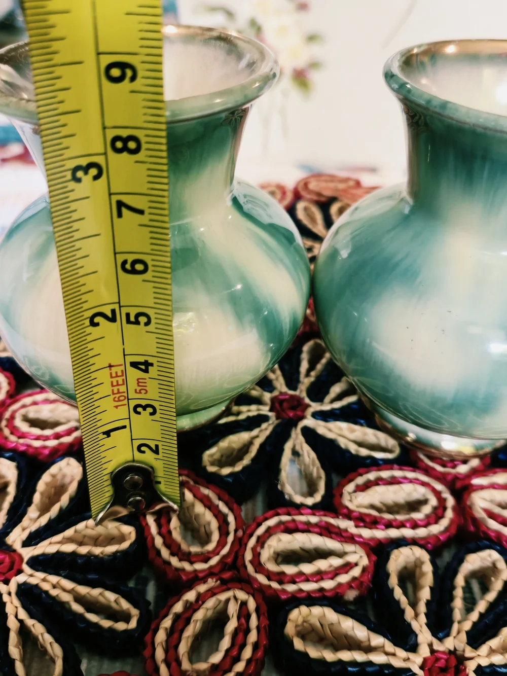 Vintage,Green and Cream Ceramic Decorative Vases - Pair